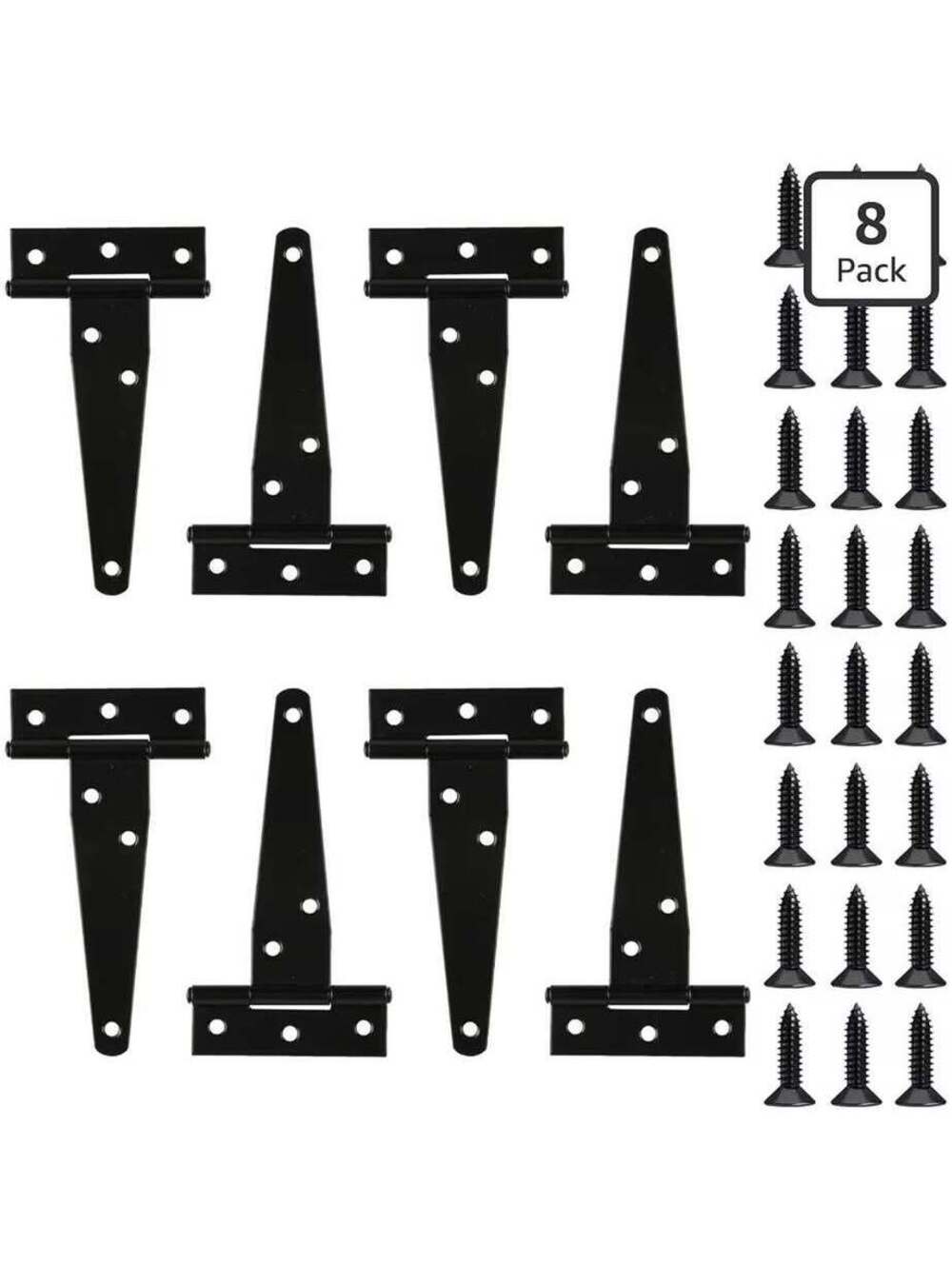 8-Pack Black T-Strap Hinges with Screws